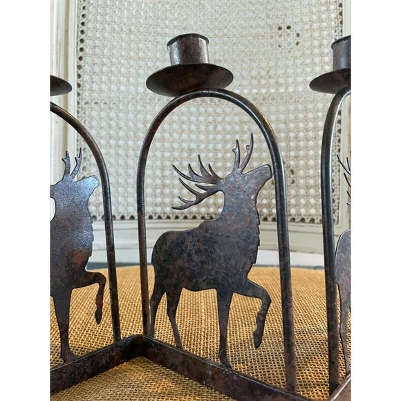 Metal 3 Taper Candle Holder Elk Zig Zag Design Candelabra, Outdoor, Rustic Decor - Picture 6 of 7